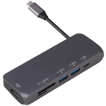 

6 in 1 USB C Adapter Type C Charging 4K HDMI Card Reader USB 3.0 Adapter 2*usb 3.0+1*PD+1*sd+1*tf+1*hdmi