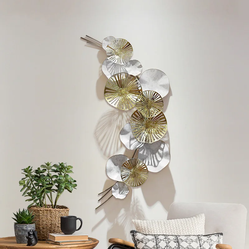 Домашний Художественный орнамент, современный кованый лист лотоса, 3D стерео настенное декоративное украшение для гостиной, роскошное Настенное подвесное панно R1255
