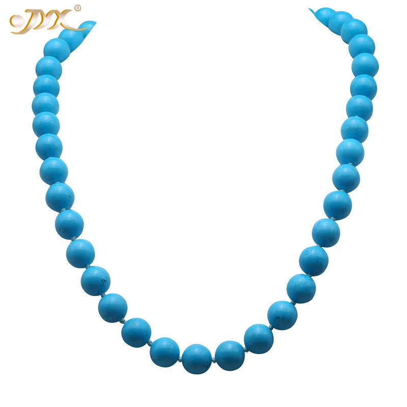 

JYX Elegant Turquoise Necklace Vivid Blue Round Turquoise 14mm Necklace AA Gemstone Beads Necklace 24" Bohemia style summer