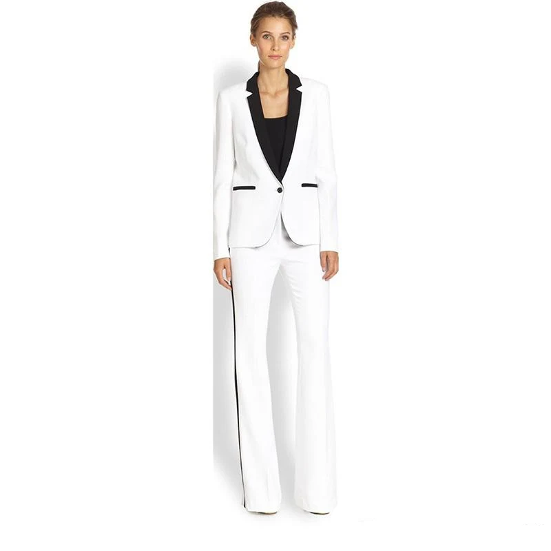 Куртка+ брюки для девочек женские Бизнес костюм белый женский Офис форма Дамы Деловые Брюки 2 шт. однобортный черный с лацканами