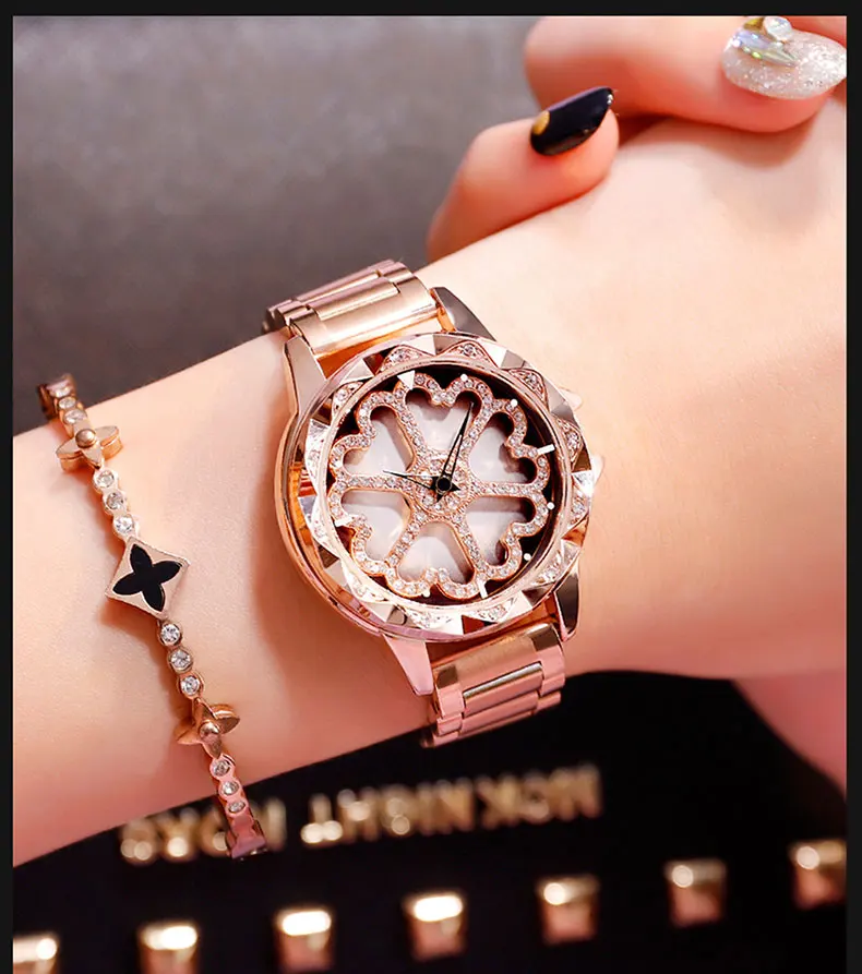 SANDA Элегантная Дамская вращающаяся шкала в форме сердца наручные часы крутые Уникальные Кварцевые Relogio Feminino часы с браслетом из страз лучший подарок