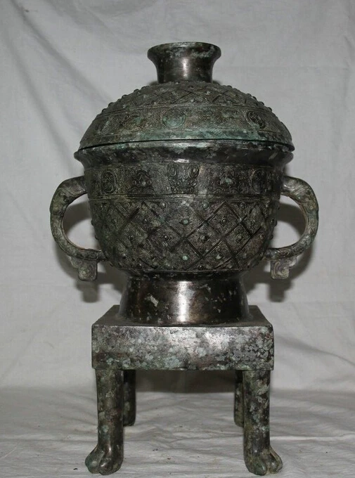 

006545 17 Archaic China Chinese Bronze Dynasty Palace Kitchen Stove Cook Caldron Set