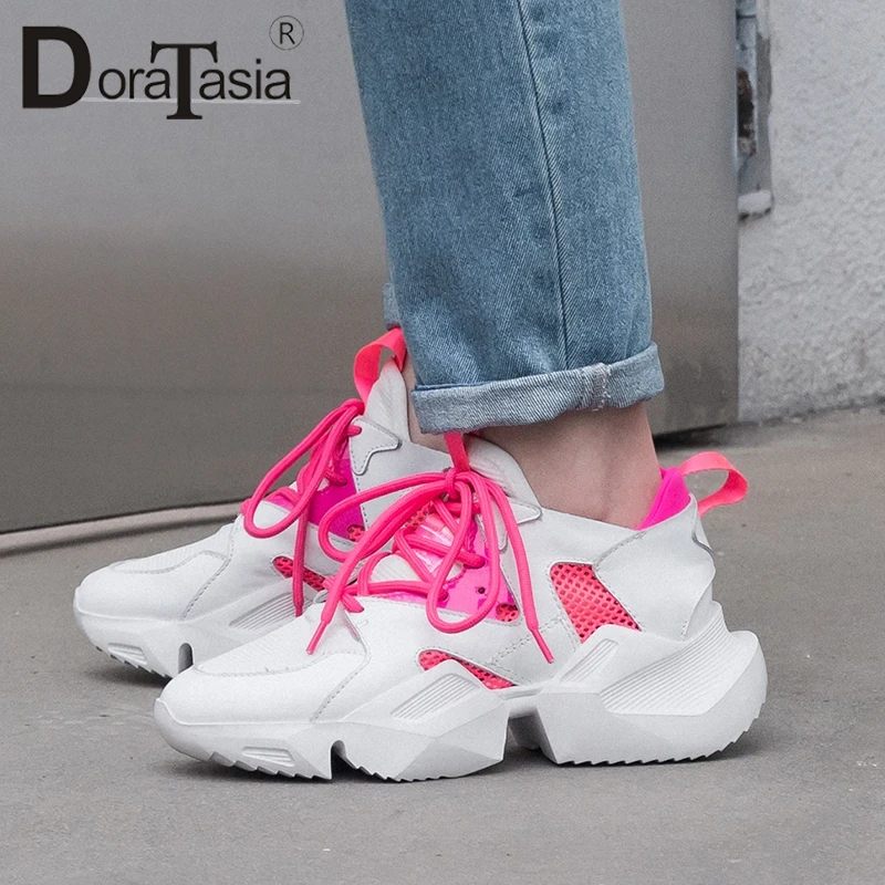 

DORATASIA 2019 New INS Hot Summer Mesh Sneakers Women Genuine Leather Large Size 35-42 mixed-color Platform Dad Shoes Woman