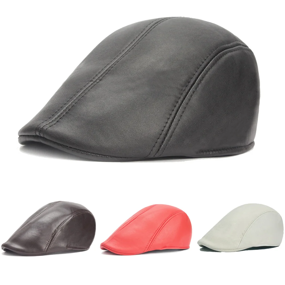 Béret En Cuir Réglable Pour Homme - Style Gavroche Vintage - Taille Unique 55-60 Cm - Noir, Marron Foncé, Clair
