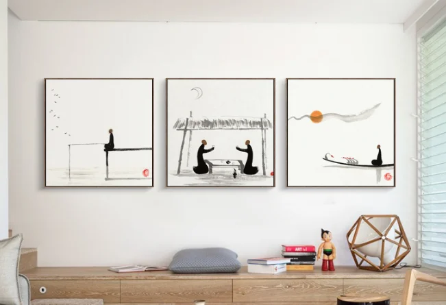 

Living room decoration painting sofa background wall painting modern simple restaurant Nordic new Chinese triple paintings