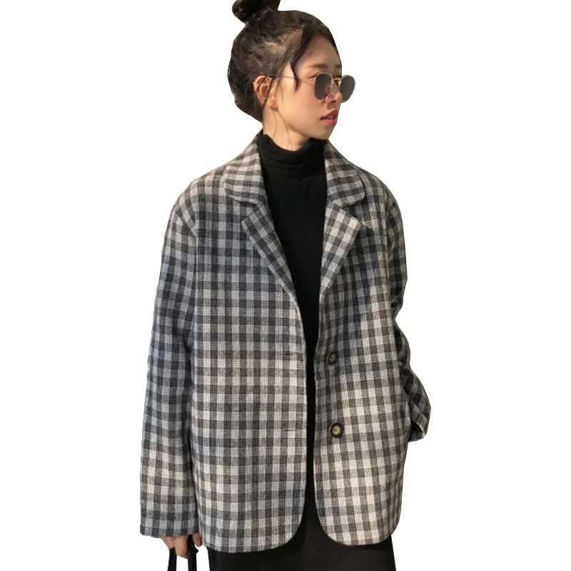 Harajuku Style Black White Plaid Jacket Women 2018 New Spring Womens Coat Long Sleeve Single-breasted Suit Collar Basic Jackets Harajuku Style Black White Plaid Jacket Women 2018 New Spring Womens Coat Long Sleeve Single-breasted Suit Collar Basic Jackets