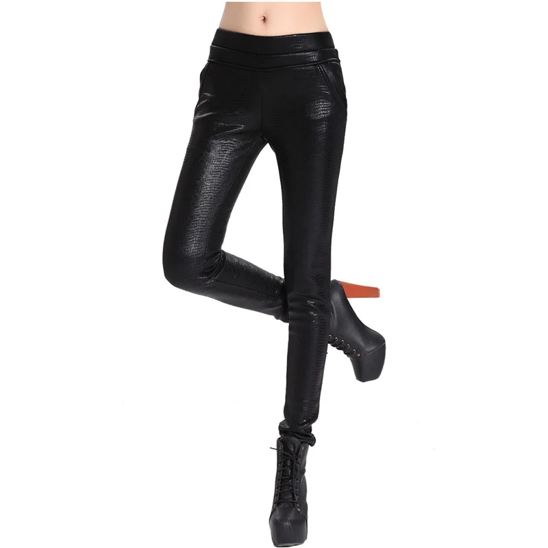 {Guoran} высокие эластичные зимние кожаные брюки-карандаш женские черные кожаные леггинсы размера плюс 4XL женские обтягивающие брюки из искусственной кожи