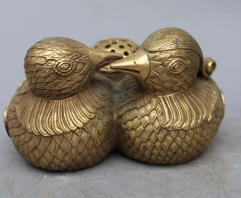 

3" Marked China Chinese Palace brass Mandarin Duck Lotus Incense Burner Censer