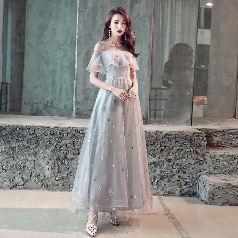 Сексуальное кружевное платье Cheongsam, Благородное женское вечернее платье Qipao, изысканная вышивка, длинные платья, банкетное платье, платье, размер XS-XXL - Цвет: Gray 1