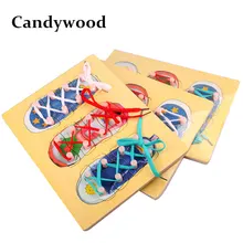 Candywood деревянный, детский Обучающие игрушки Монтессори, обувь, пазлы, галстук, обувь, игра, Детский галстук со шнуровкой, обучающая игрушка для девочек