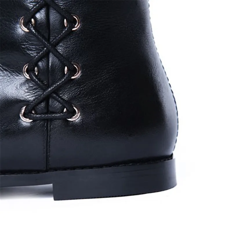 ENMAYLA/черные, коричневые сапоги до колена на плоской подошве с острым носком осенне-зимняя обувь на плоской подошве женские высокие сапоги на шнуровке женские мотоциклетные сапоги