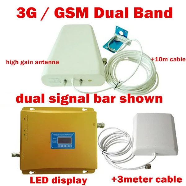 

LCD Display 3G W-CDMA 2100MHz + GSM 900Mhz Dual Band Mobile Phone Signal Booster , Cell Phone Signal Repeater + Antenna + Cable