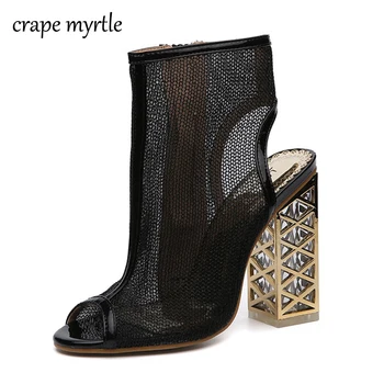 

gold high heels sandals Ankle Strap summer boots women sandals Peep Toe pumps Chunky Heels sandalias mujer jelly sandals YMA192