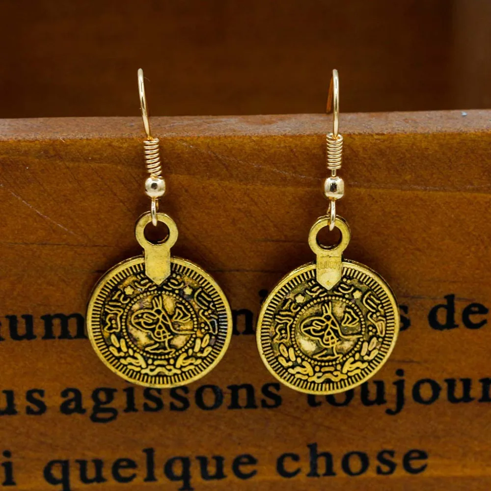

10 pairs/lot Retro Coins Drop Earrings Women Silver Bronze Charm Earring Dangle Eardrop Fashion Ear Jewelry Female Pendientes