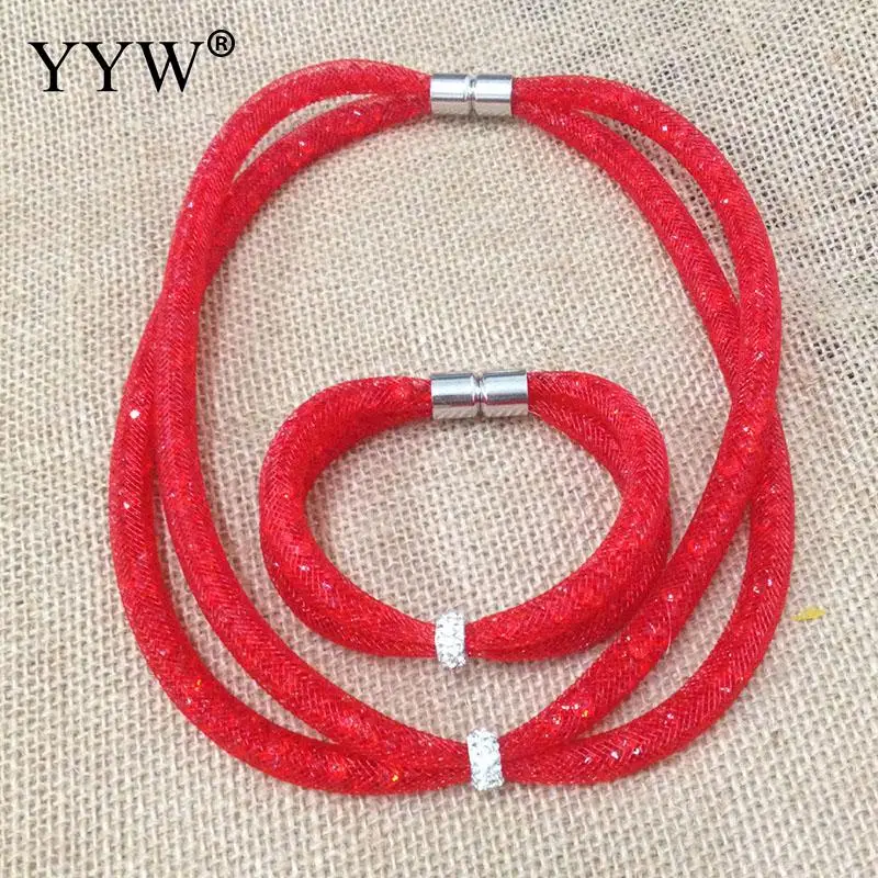 

Hot sale Crystal Mesh Bracelet for women With Crystal stones Filled Magnetic Clasp Charm Bangles Jewelry Set bracelet & necklace