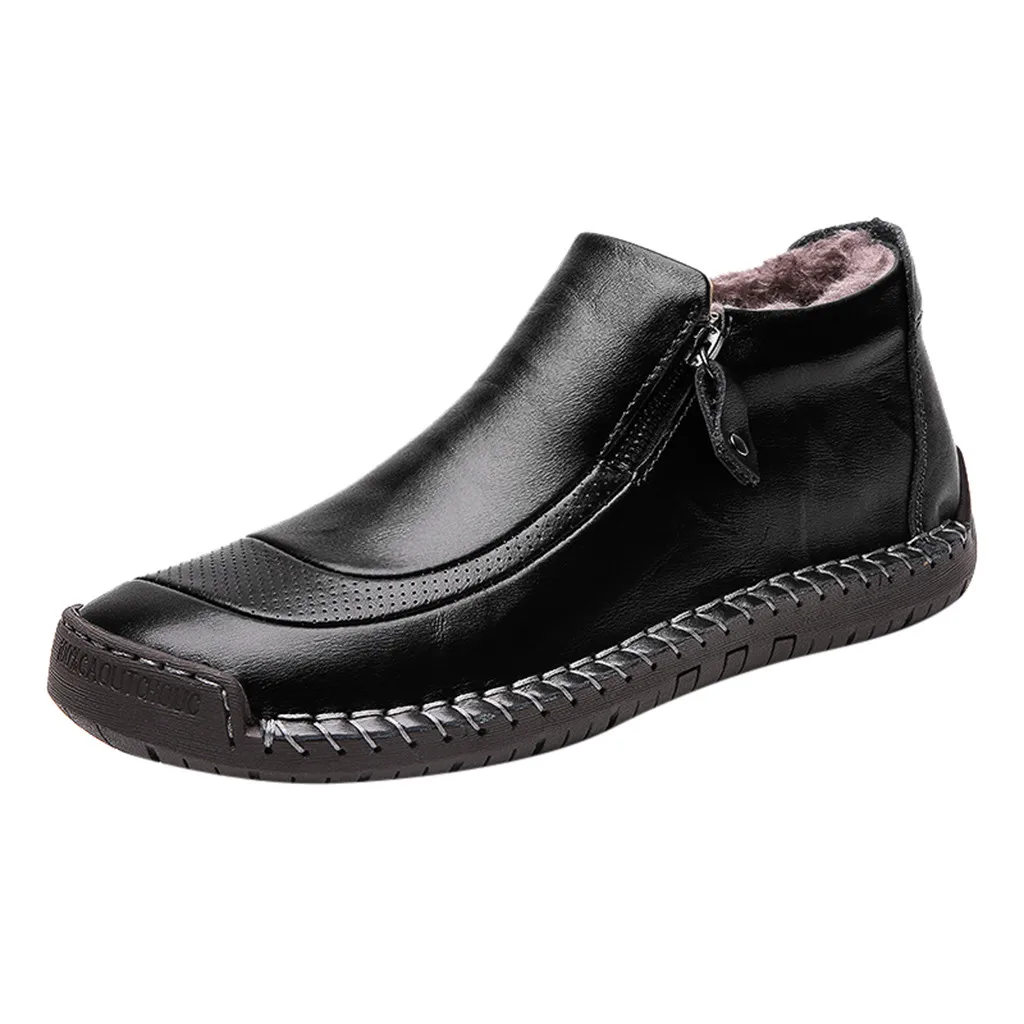 Rounfd/Плюшевые мужские ботинки из флока; большие размеры; повседневные мужские бархатные лоферы на молнии; кожаная мужская зимняя обувь; Zapatos