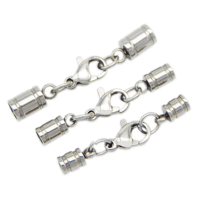 

Stainless Steel Jewelry Clasps Connectors 2-6mm Round Leather Cord Ends Cap with Lobster Clasp Buckle DIY Findings Accessories