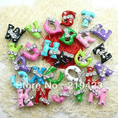 

130pcs 8mm A--Z Alphabets DIY--Slide Bowknot letters Charms Fit Pet collar Wrist band