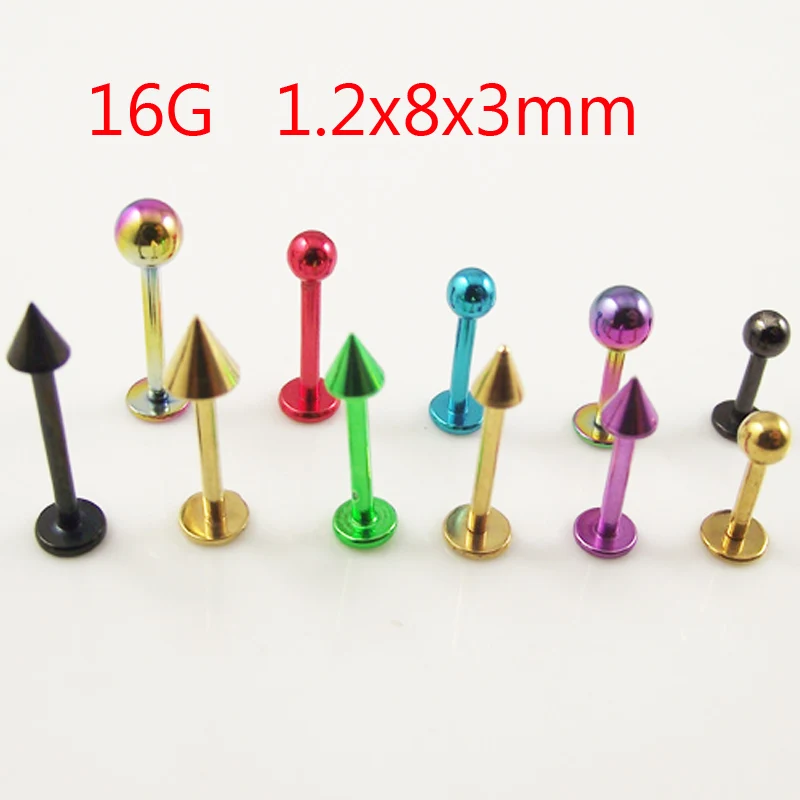

5 Pieces Colorful Green Red Ball Lip Ring Stainless Steel Spike Labret Rings Tragus Helix Earrings Body Piercing Jewelry