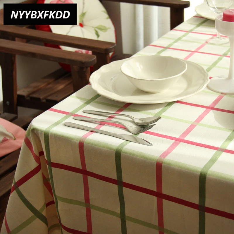 

Red Green Plaid Pink Flower Cotton Linen Table Cloth Banquet Outdoor TableCloth Nappe Table Cover Overlay