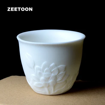 

55ml Zen Matt White Porcelain Lotus Relief Teacup China Kung Fu Tea Set Tea Cup Tea Bowl Master Cup Vintage Home Decor Drinkware