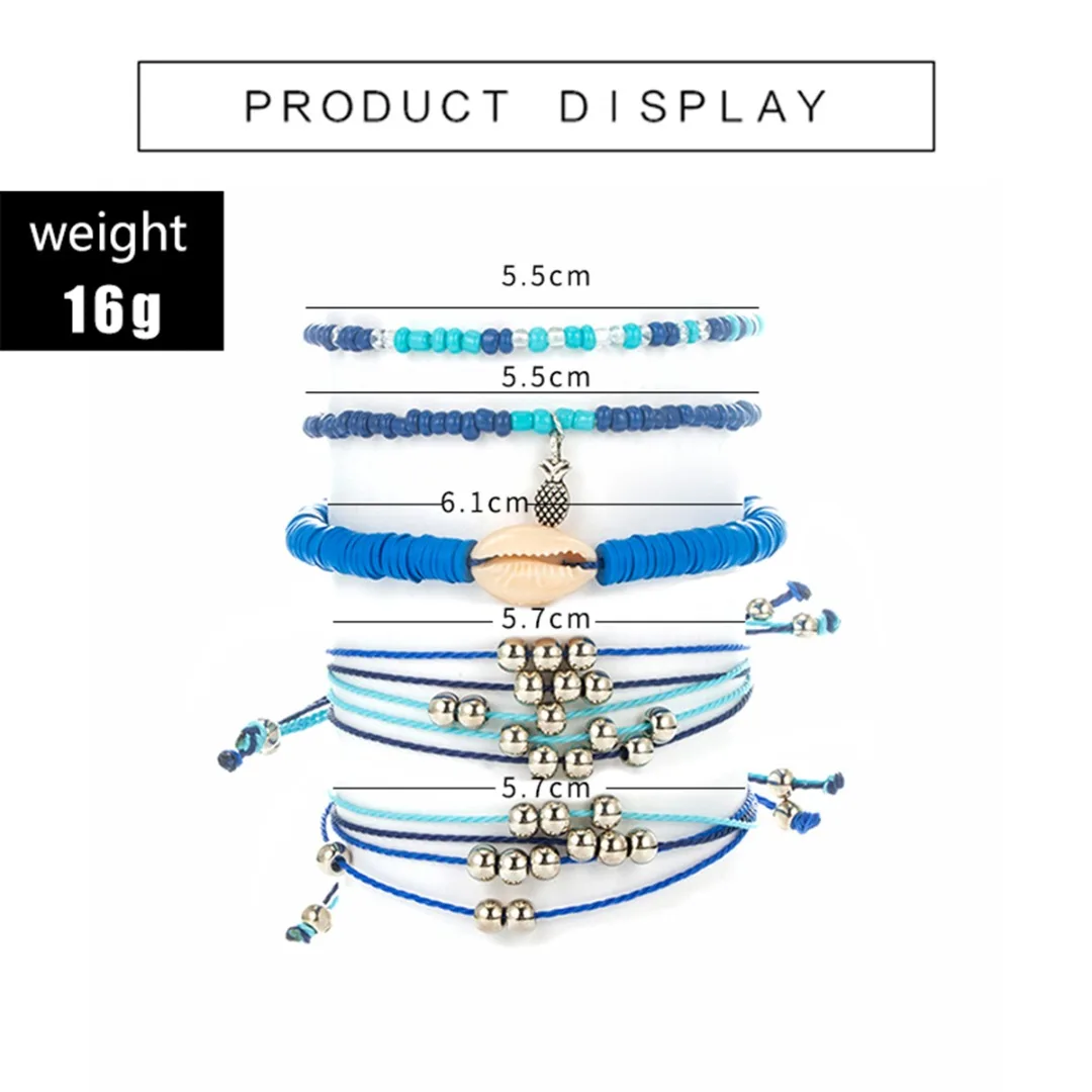Этнические индийские украшения богемные женские летние простые бусы Дельфин набор из браслета с кулоном синий плетеный веревочный браслет