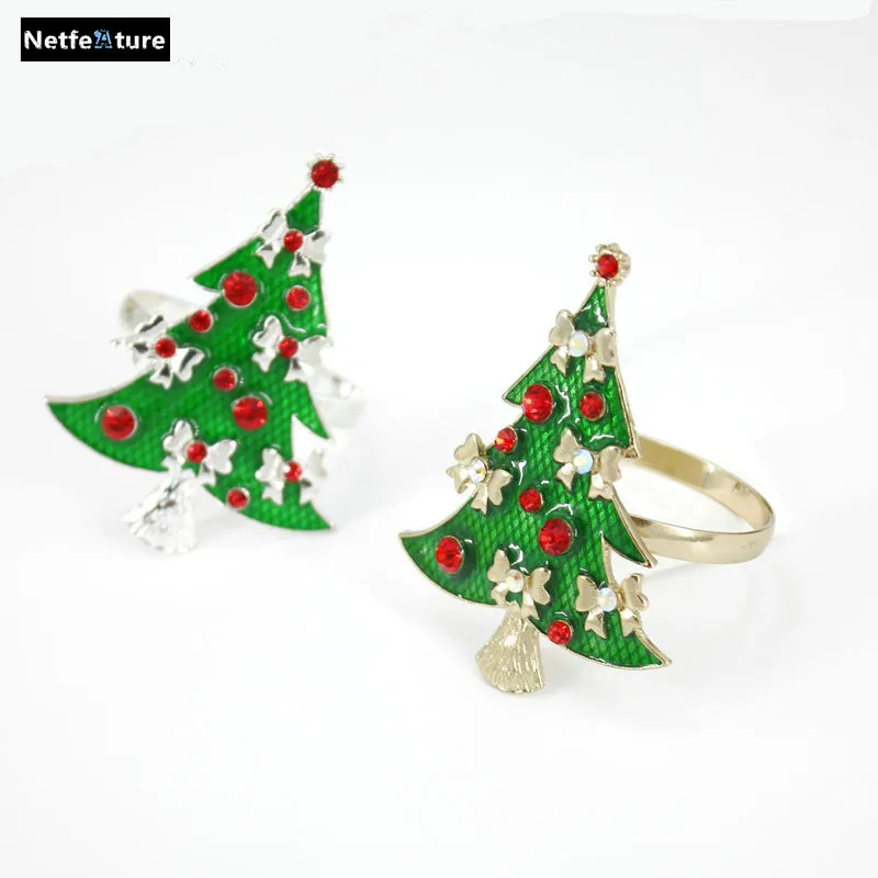 

Free Shipping Green Christmas Tree Napkin Rings Golden/Silver Metal Material Napkin Holder For Christmas Restaurant Hotel 6PCS