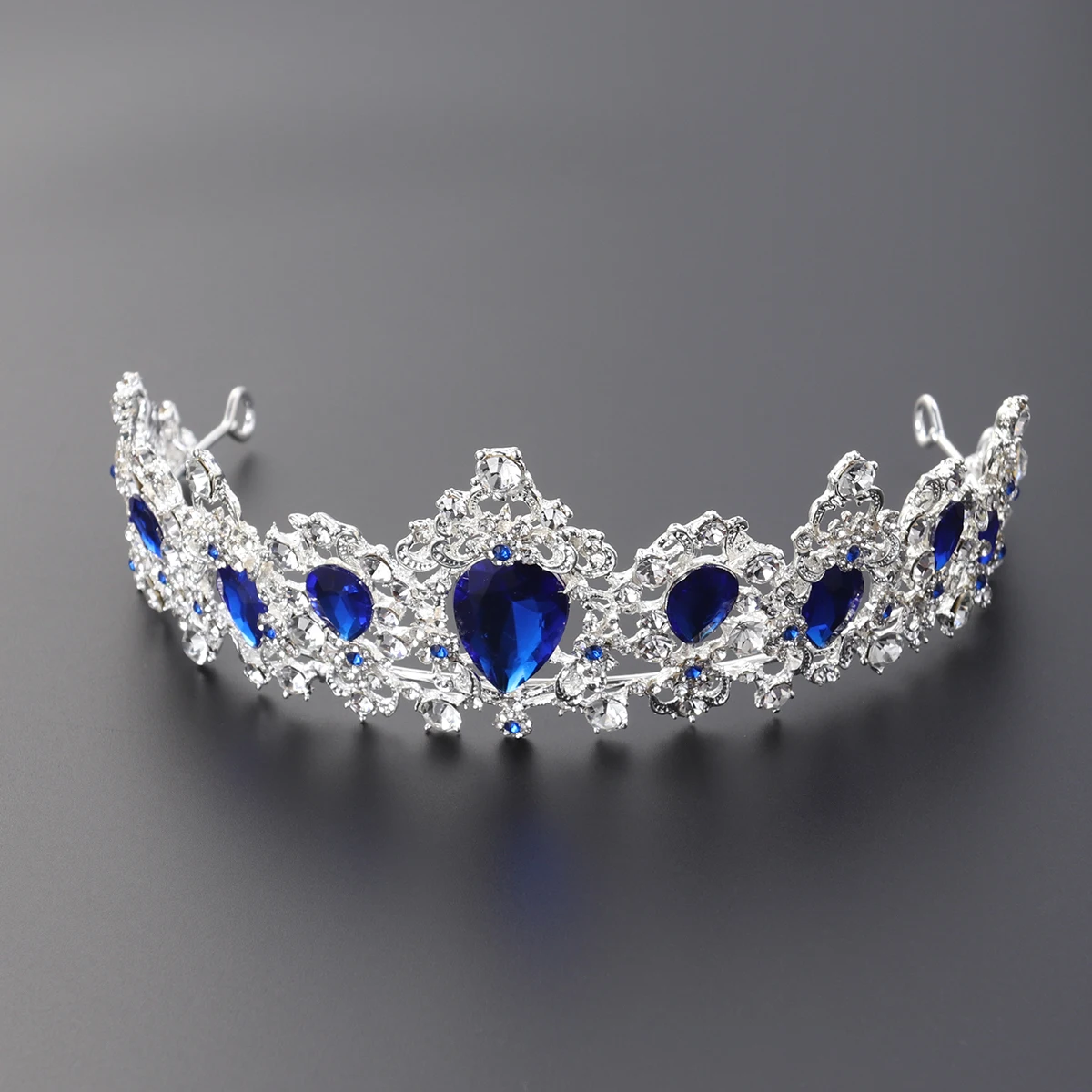 Королевская Хрустальная тиара свадебная корона принцесса головные уборы Свадебные аксессуары для волос(серебряная основа, синий