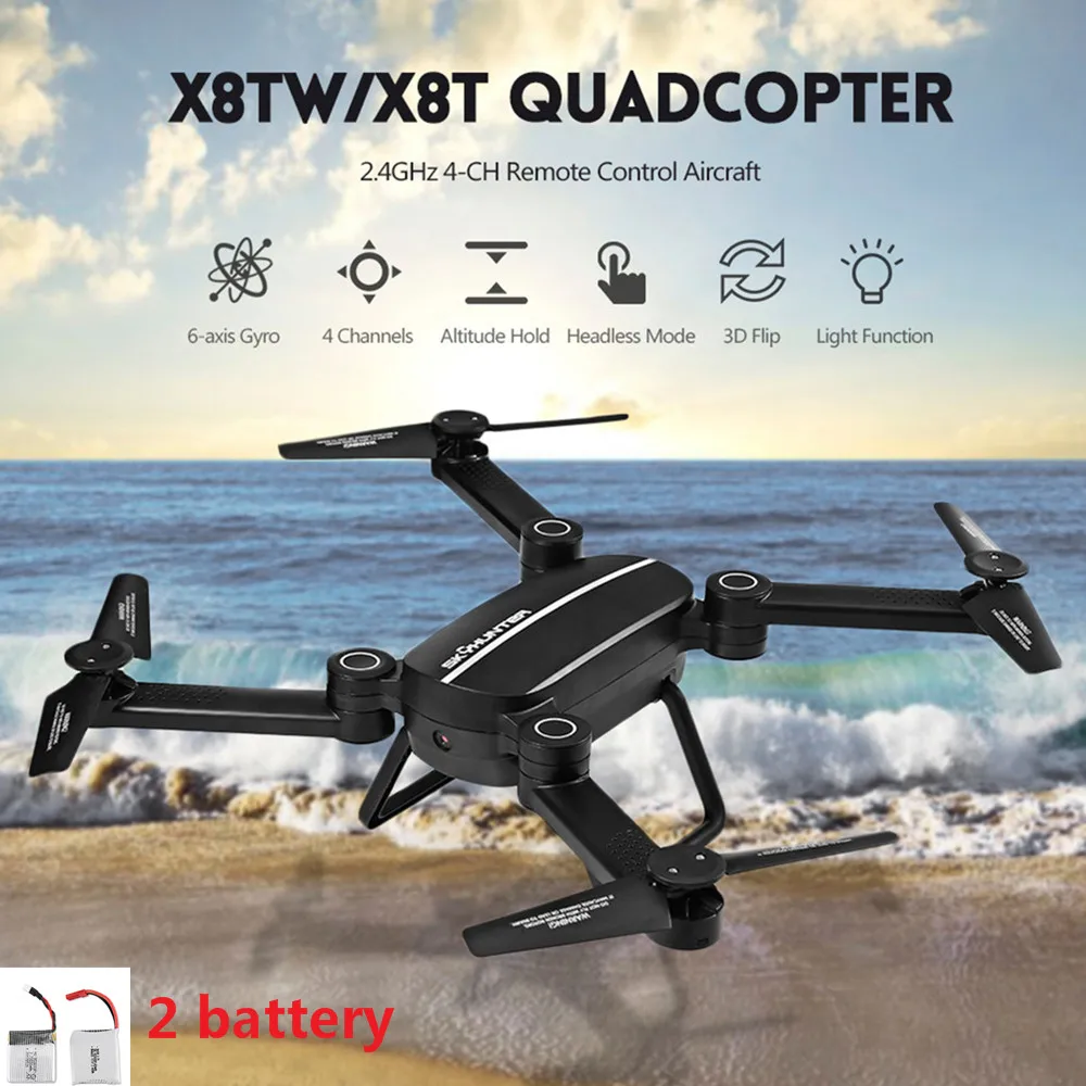 

X8T X8TW RC Drone Foldable With Wifi FPV 0.41MP HD Camera 2.4G 4CH 6-Axis Gyro Quadcopter Altitude Hold Dron VS XS809W 2 Battery