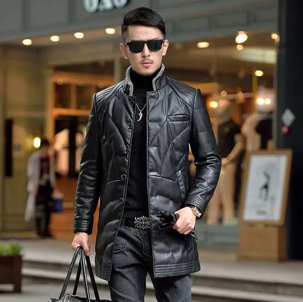 Cheap 2016 winter jackets mens motorcycle slim stand collar men's leather down coat single-breasted fashion warm modern urban M - 4XL