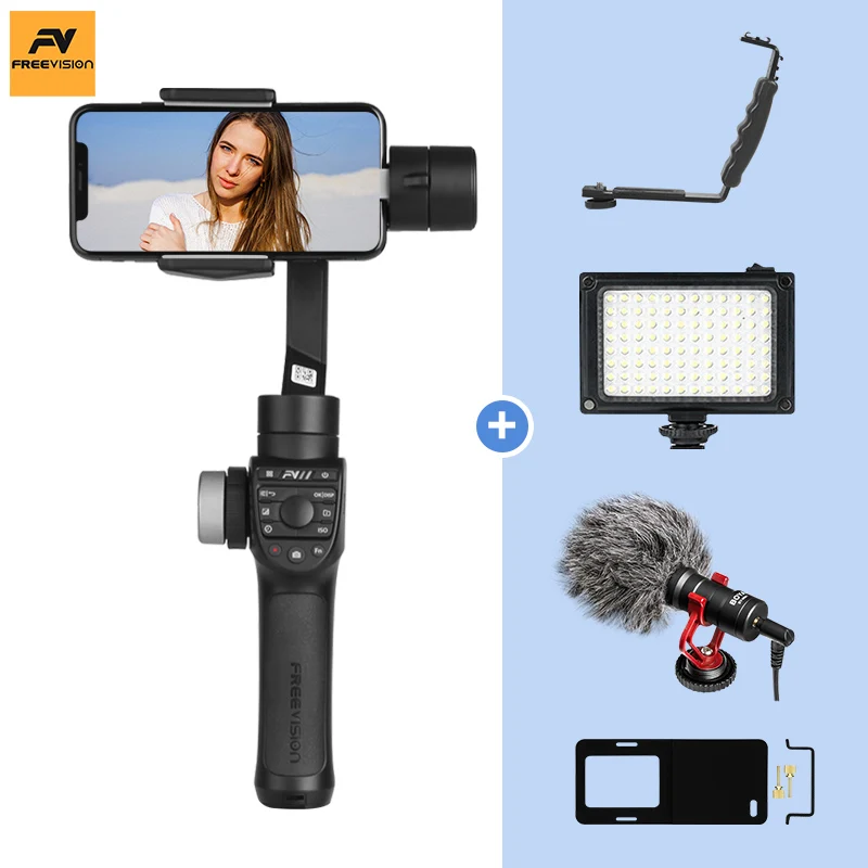 w LED Mic L clip Freevision Vilta M Pro карданный 3-осевой Ручной Стабилизатор для смартфона для huawei P30 Pro IPhone X XS samsung Galaxy S9 S8 плюс - Цвет: w LED Mic L clip