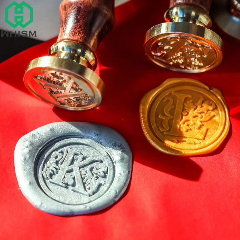 

WHISM Wedding Decorative Sealing Wax Stamps 26 Alphabet Letter Wax Seal Stamp Classic Wooden Handle Scrapbooking Vine Stamp