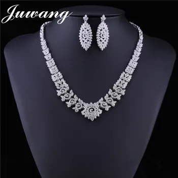 

JUWANG Elegant Leaf Crystal Gold/silver Plated Bridal Jewelry Sets AAA Cubic Zirconia Wedding Jewelry Sets Necklaces Earrings