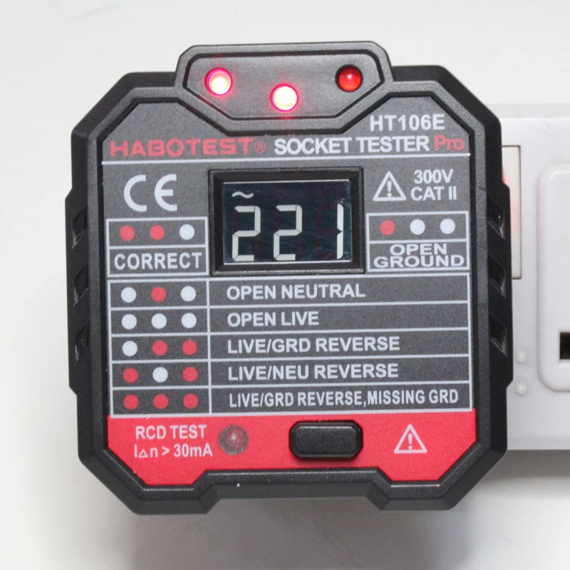 Habotest HT106E Digital Buchse Tester Phase Kariert Detektor Spannungsprüfer #R