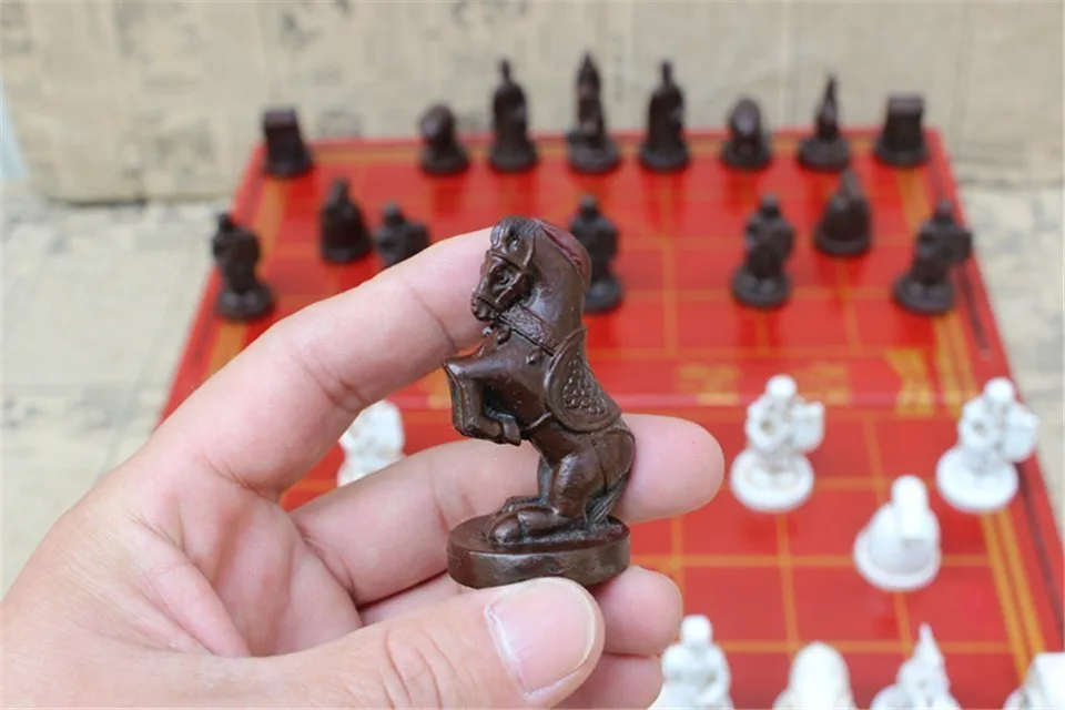 High-grade Antique Wooden Chinese Chess Game Set Folding Chessboard Chinese Traditions Resin Chess Pieces Board Game Yernea