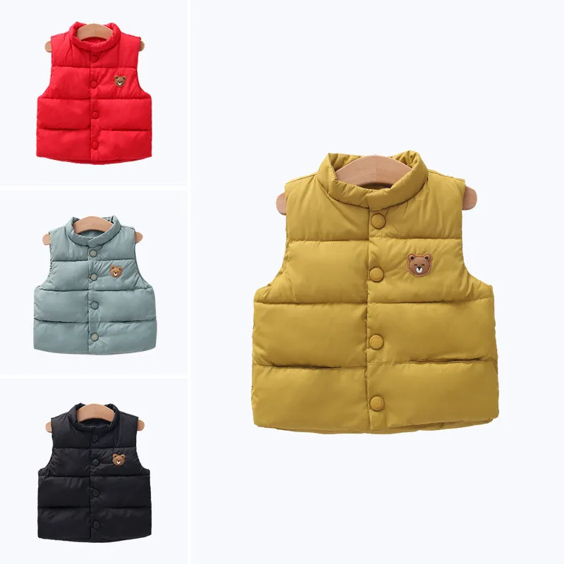 

YWHUANSEN Thick Warm Down Cotton Girl Vests Coat Cute Bear Children Vest Winter Clothes Boys Sleeveless Jackets For Boys Gilet