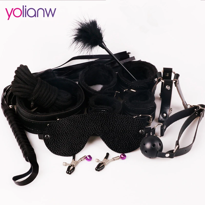 Sex Products 10 in 1 BDSM Bondage Set Leather Fetish Adult Games Sex Toys for Couples Slave Game SM Product Eye Mask Erotic Toy