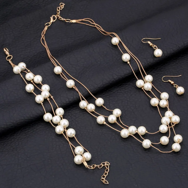 Горячая имитация жемчуга свадебное ожерелье серьги браслет набор свадебный набор украшений для женщин Элегантный подарок на праздник модный костюм