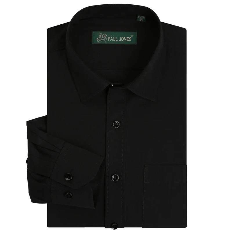 

Men's Long Sleeve Regular-fit Solid Basic Dress Shirt Patch Single Chest Pocket Button Closure Formal Black Work Office Shirts