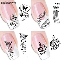 LuckForever 3 шт наклейки для ногтей украшения черная бабочка музыкальный символ наклейки для ногтей Клей Фольга Маникюр-наклейки для ногтей