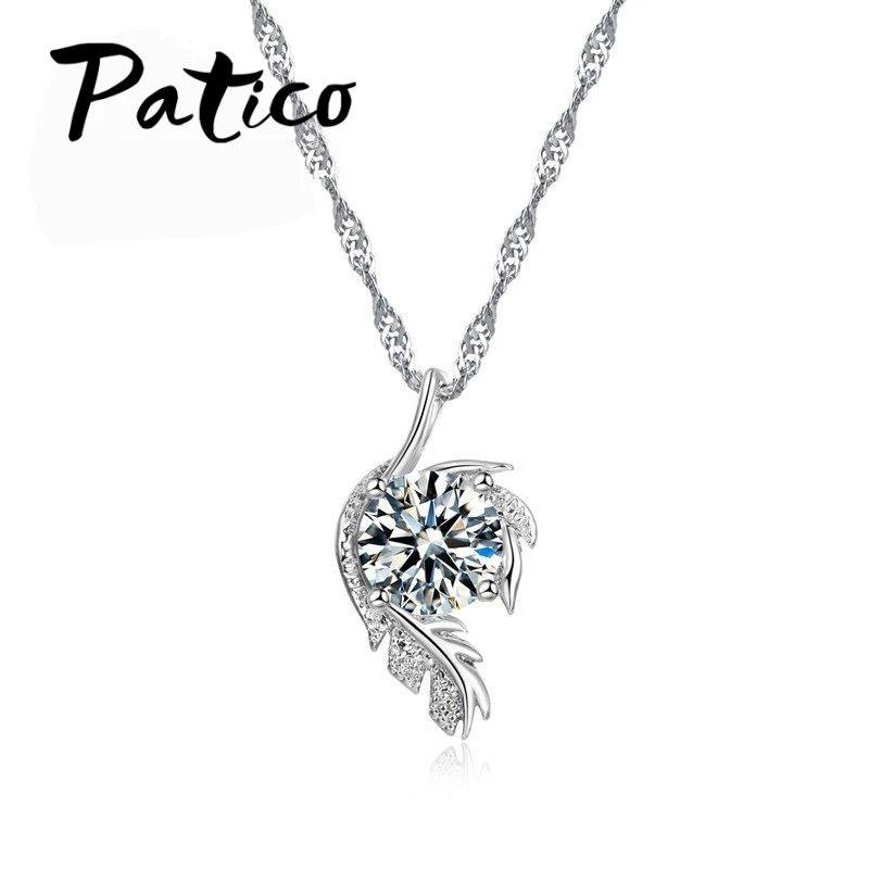 

PATICO Trendy CZ Crystal Leaves Feather Design Pendant Necklace Jewelry For Women 925 Sterling Silver Best Party Bijoux Gifts
