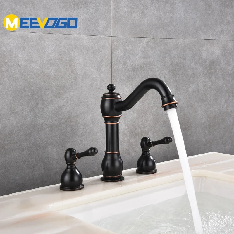 Meevogo Black Split Three Piece Bathroom Faucet Basin Faucet Sink