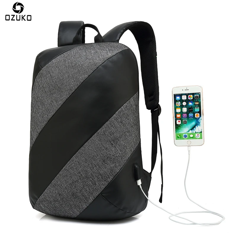 

OZUKO New Men Backpack For 15.6inche Laptop Backpack Fashion Casual Anti-theft Backpack USB Charging Business Travel Schoolbags
