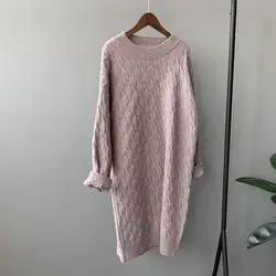 Hd4b 2019 Зимняя мода очень толстый пуловер с круглым вырезом свитер с петельками тонкий ханбок вязаная юбка btt23a Вишня