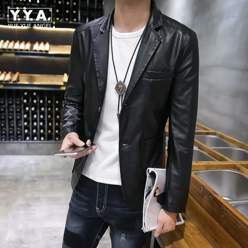 2019 Top Fashion Mens Slim Fit Faux Leather Jackets Spring Autumn Motorcycle PU leather Coat High Quality Blazers Formal Jacket