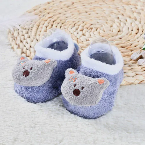 Милые Нескользящие носки с милыми животными для маленьких мальчиков и девочек Мягкие плюшевые хлопковые носки повседневные носки для малышей - Цвет: Фиолетовый