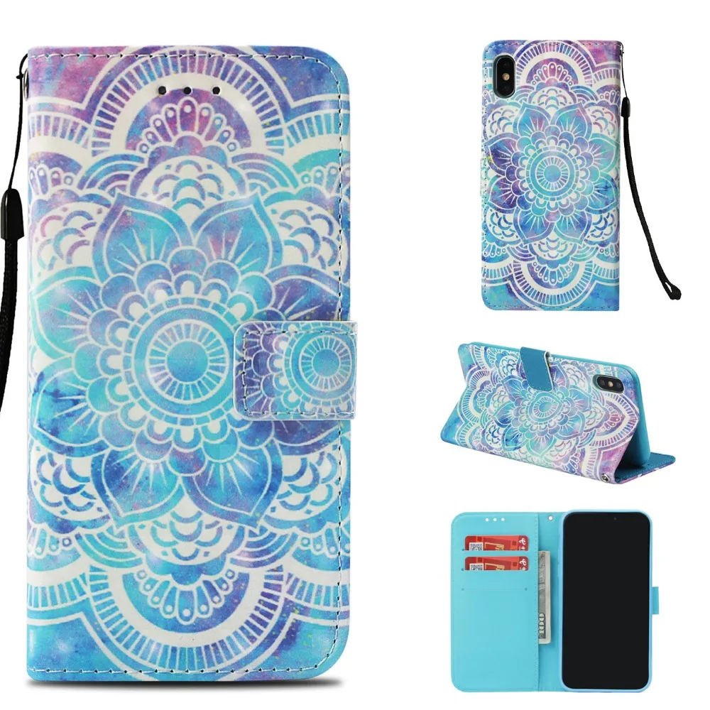 

For iPhone Xs Max Case Xr X 8 Plus 7 Plus 6 6s 3D Pattern PU Leather Cover Wallet Chain Strap Cute Girly Women Glitter Pattern
