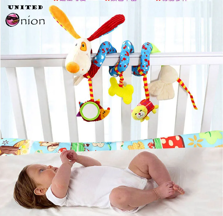 baby Toy plush doll stuffed Bed hanging Rattles teether Safe crib revolves around stroller