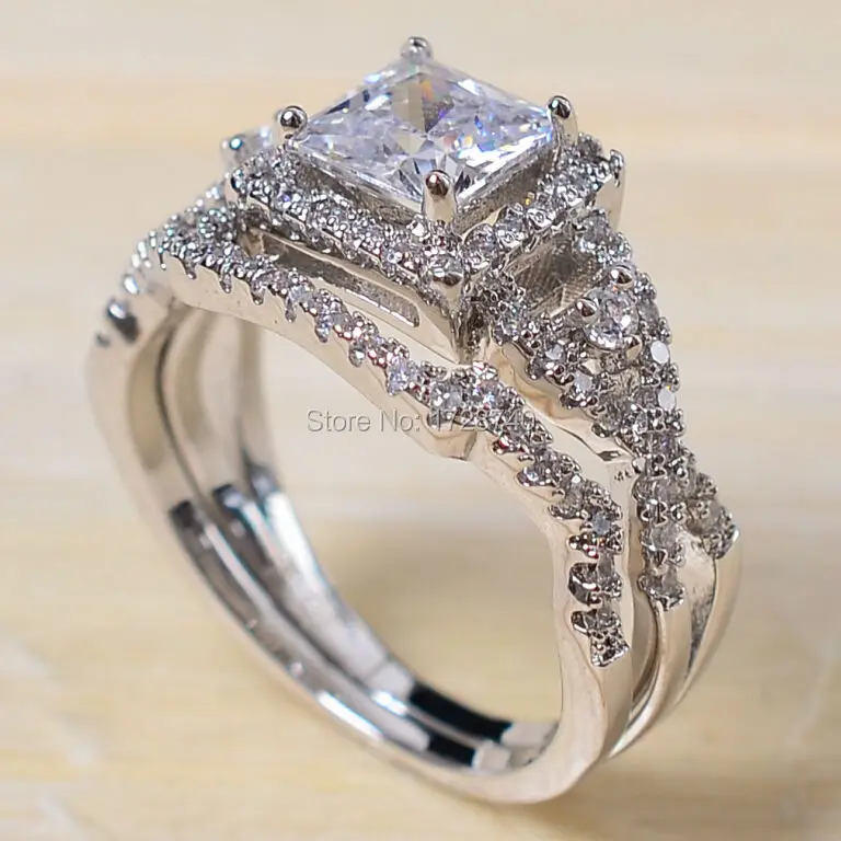 Sz 5 10 Princess Cut White Gold Filled Cz Women Wedding Ring Sz 5 10 Princess Cut White Gold Filled Cz Women Wedding Ring Set Bridal Engagement Free Shipping In Rings From Jewelry Accessories On