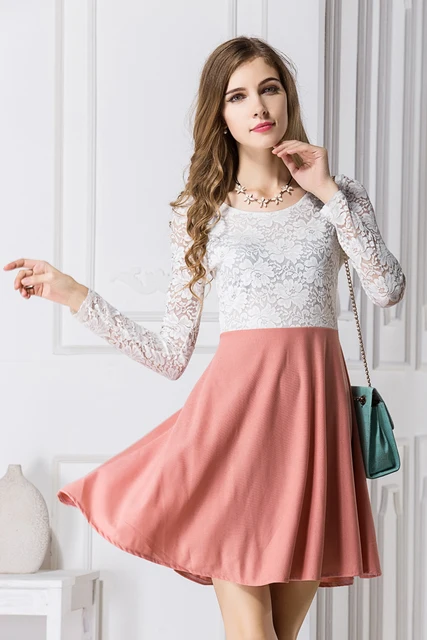 2015 Autumn Women Fashion Lace Casual Dress Full Sleeve Elegant One ...